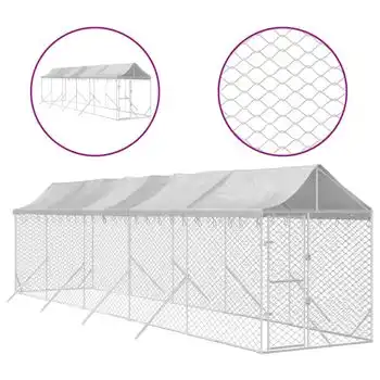 Perrera De Exterior Con Toldo Acero Galvanizado Plata 2x10x2,5m Vidaxl