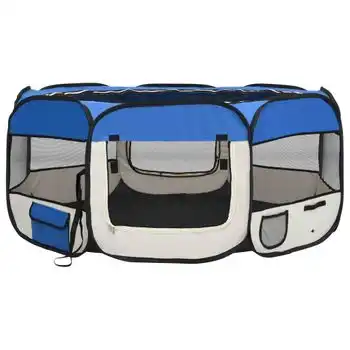 Parque De Perros Plegable Y Bolsa Transporte Azul 145x145x61cm Vidaxl