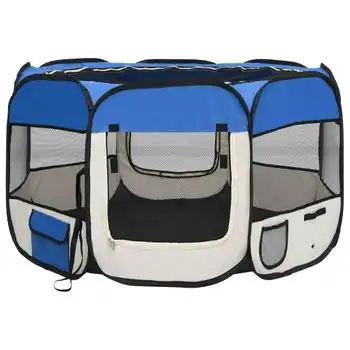 Parque De Perros Plegable Y Bolsa Transporte Azul 110x110x58cm Vidaxl