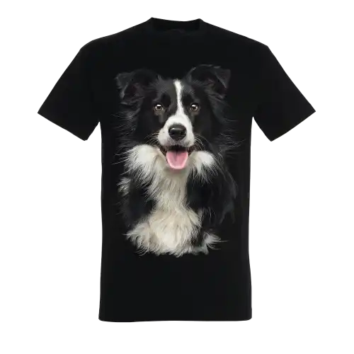 Camiseta unisex negra con estampado border collie