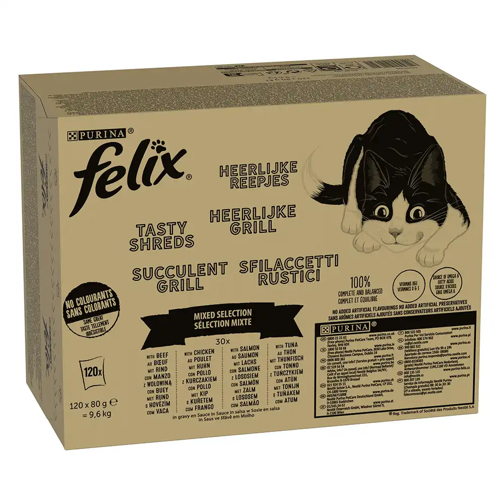 Felix Tasty Shreds 120 x 80 g - Jumbopack - Selección mixta en salsa