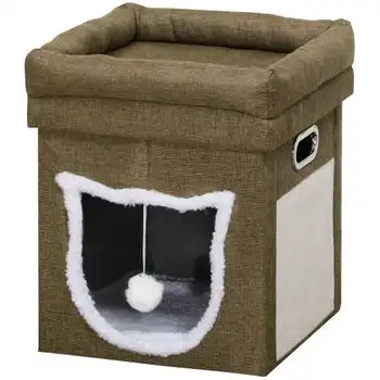 Cama Para Gatos De Mdf Lino Felpa Sisal 39x39x42 Cm-pawhut. Marrón