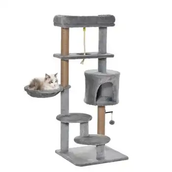 Árbol Rascador Para Gatos Pawhut Madera Felpa Yute 48x48x120 Cm Gris