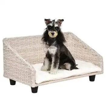 Cama Perros De Metal Poliéster Ratán 70,5x40x37,5cm-pawhut.gris Beige