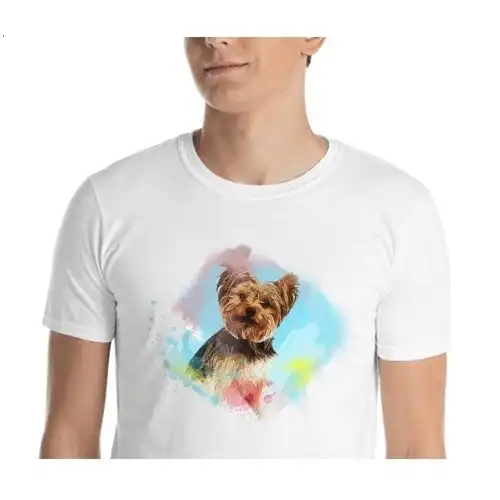 Mascochula camiseta hombre personalizada acuarelas con tu mascota blanco