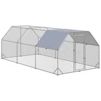 Gallinero De Acero Galvanizado Tela 280x570x195 Cm-pawhut. Plata