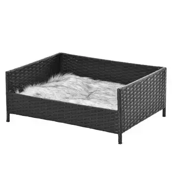 Cama Para Mascotas De Metal Poliéster Ratán 61x46x24,5cm-pawhut.negro