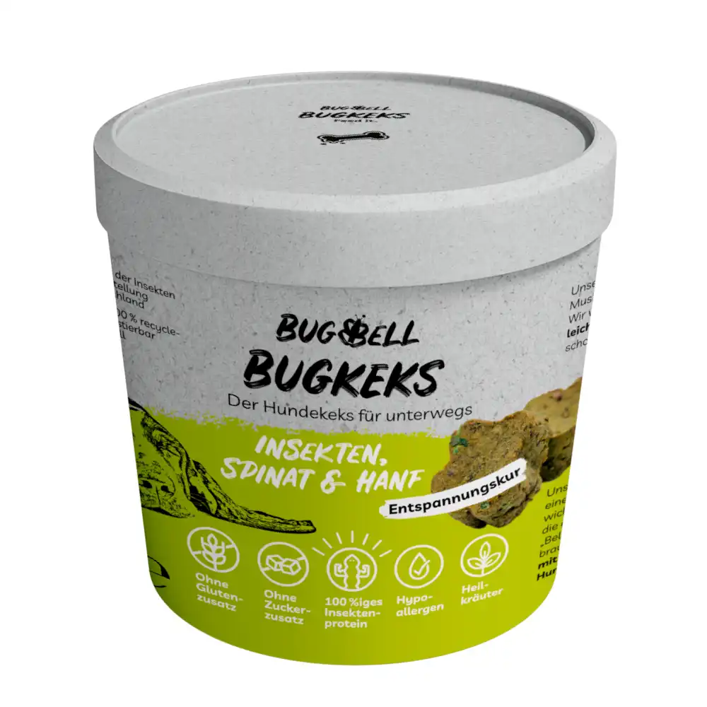 BugBell BugKeks Insectos Adultos, Espinacas y Cáñamo - 150 g