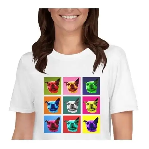 Mascochula camiseta mujer warhol personalizada con tu mascota blanco