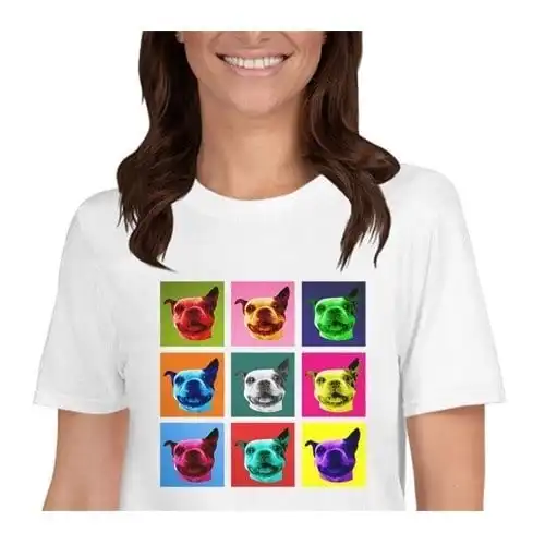 Mascochula camiseta mujer warhol personalizada con tu mascota blanco