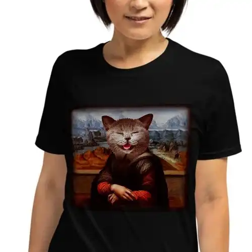 Mascochula camiseta mujer la gioconda personalizada con tu mascota negro