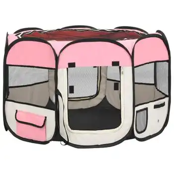 Parque De Perros Plegable Bolsa De Transporte Rosa 90x90x58 Cm Vidaxl