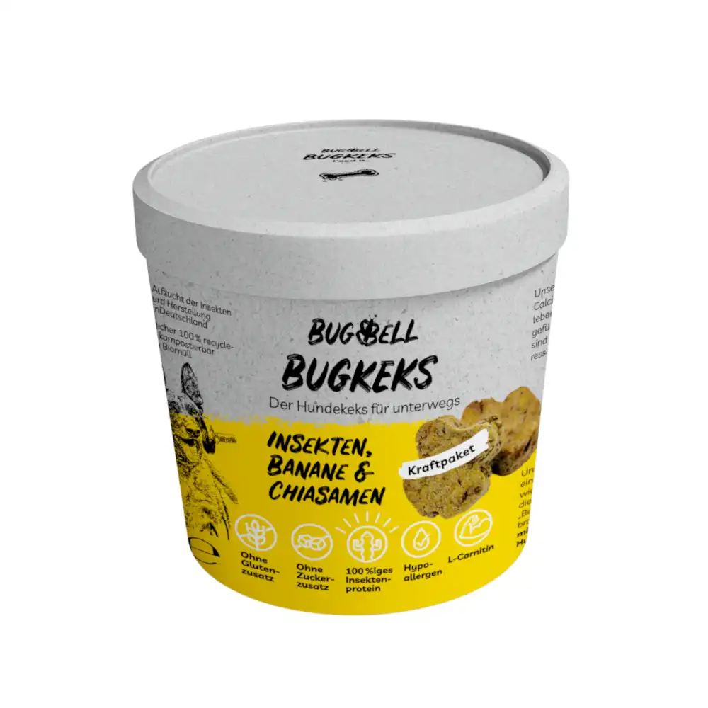 BugBell BugKeks Insectos Adultos, Plátano y Semillas de Chía - 150 g