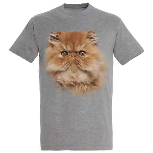 Camiseta unisex gris con estampado de gato persa