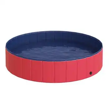 Piscina Plegable Para Perros De Pvc, Madera Ø140x30 Cm-pawhut. Rojo