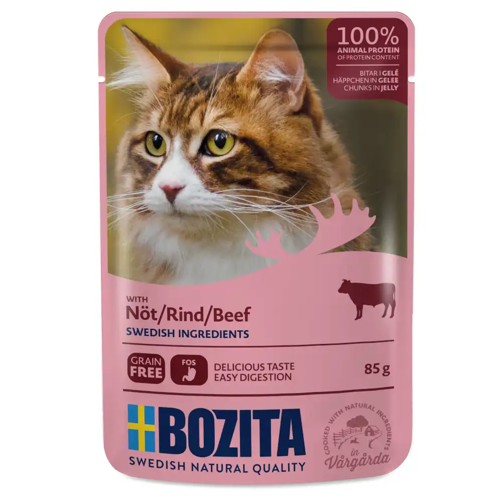 Bozita Bocaditos en gelatina en bolsitas para gatos 12 x 85 g - Vacuno