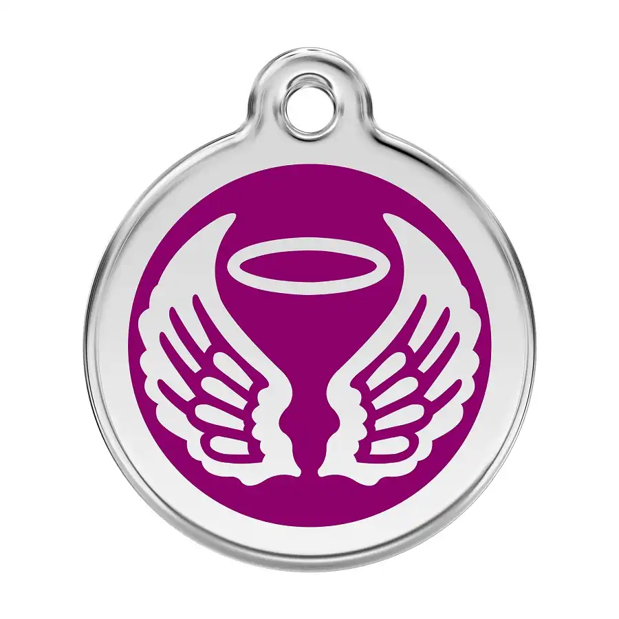 Placa identificativa Acero Inoxidable Esmalte Alas Angel Morado para perros