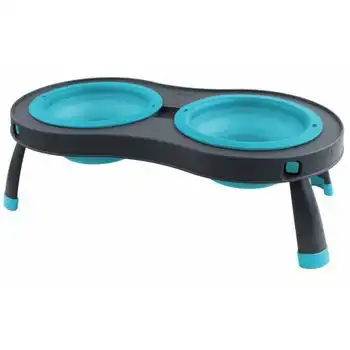 Comedero Doble Elevado Ajustable Pequeño Azul 306854 Popware