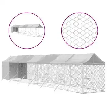 Perrera De Exterior Con Toldo Acero Galvanizado Plata 2x14x2,5m Vidaxl