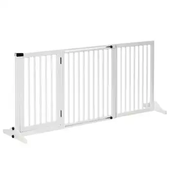 Barrera Seguridad Para Perros De Pino 113-166x36x71 Cm-pawhut. Blanco