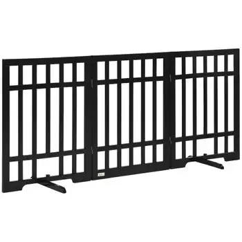 Barrera De Seguridad Para Perros De Pino 181x35x76 Cm-pawhut. Negro