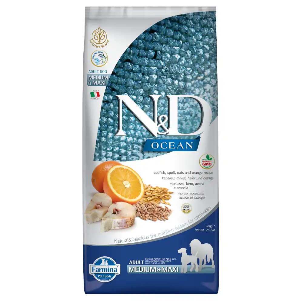 Farmina N&D Adult Medium & Maxi Ocean con bacalao y naranja - 12 kg