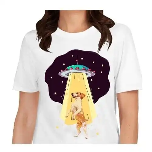 Mascochula camiseta mujer abduction personalizada con tu mascota blanco