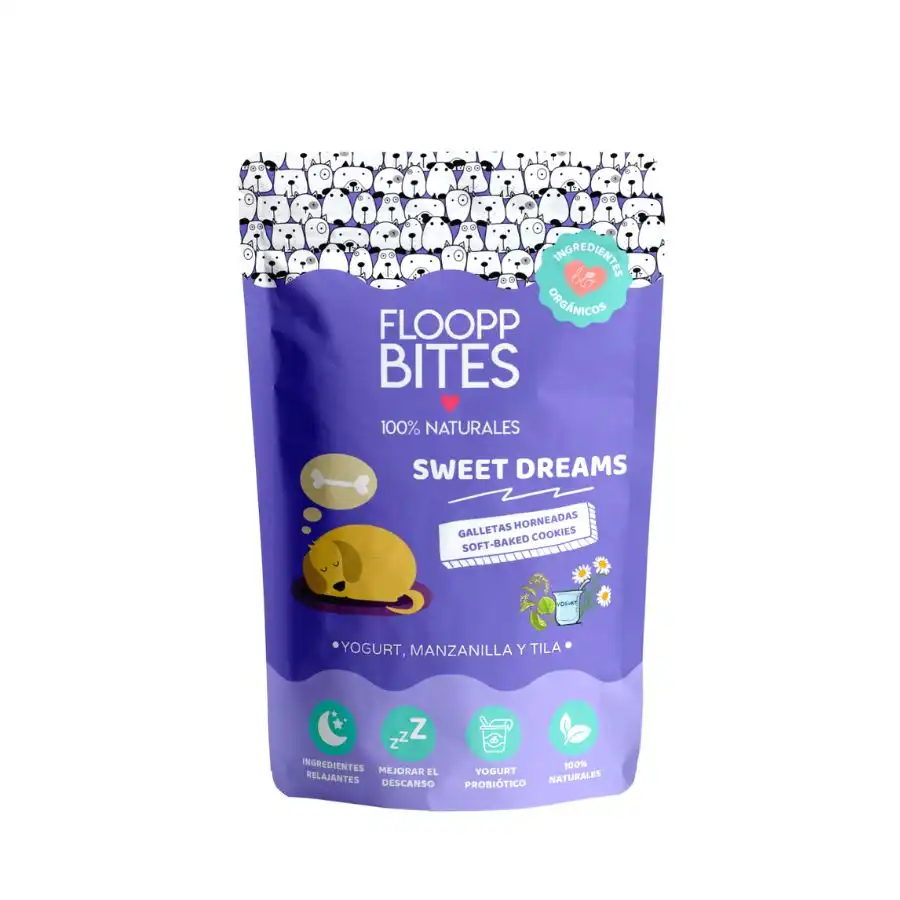 Galletas FlooppBITES Sweet Dreams para perros sabor Yogurt, Manzanilla y Tila