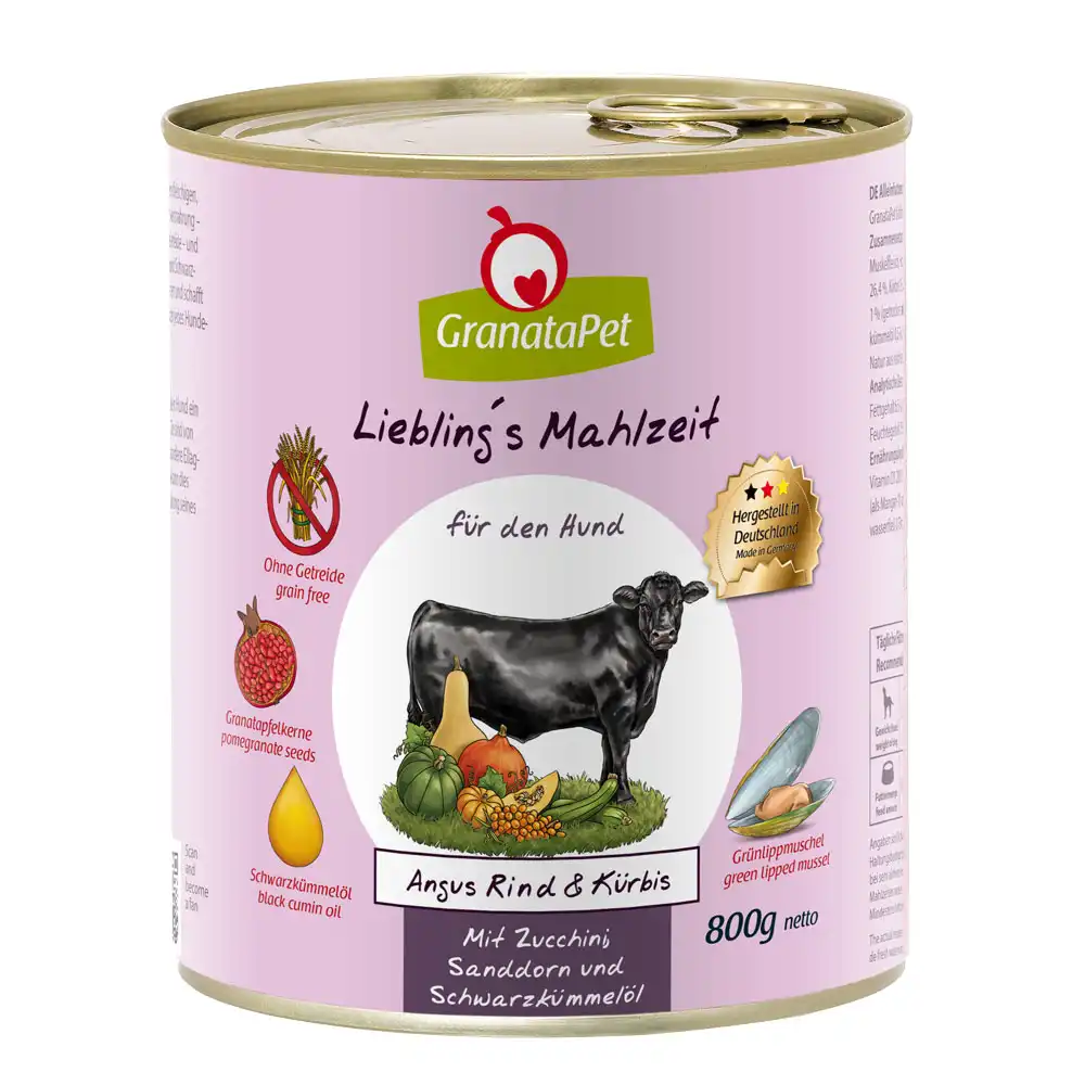 GranataPet Liebling's Mahlzeit  6 x 800 g - Carne de vacuno angus con calabaza