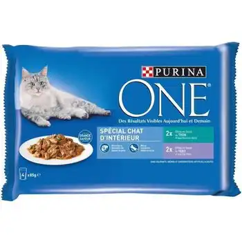 Purina One Bolsitas Frescas De Atún Y Ternera - Para Gatos Adultos De Interior - 4 X 85 G