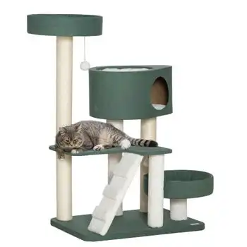 Árbol De Gatos De Aglomerado Sisal Poliéster Pawhut-70x50x114cm.verde