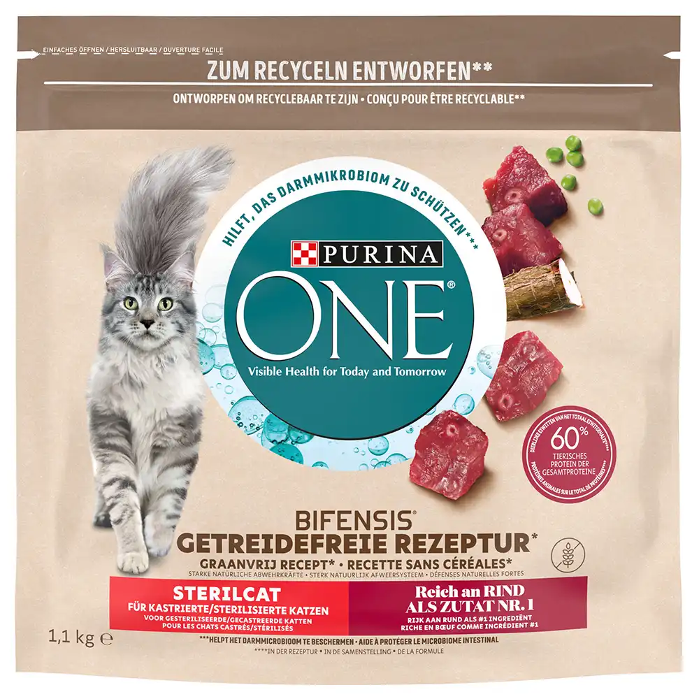 Purina ONE Grain Free Gatos esterilizados vacuno - 1,1 kg