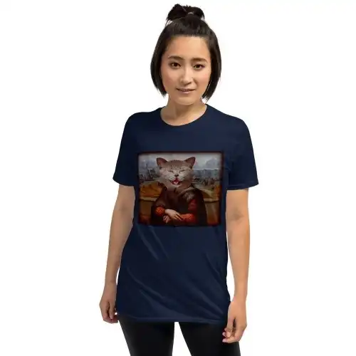 Mascochula camiseta mujer la gioconda personalizada con tu mascota azul marino