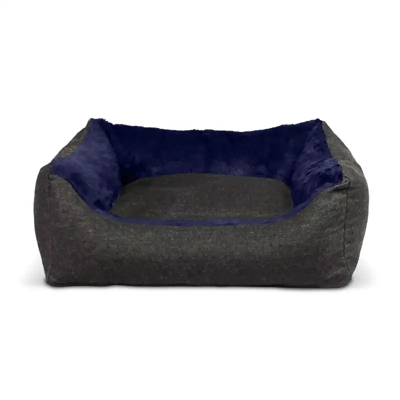 Cama Rectangular para Perros y Gatos GAUTY Denim y pelo (Azul y Denim Negro - 75 x 60 cm)