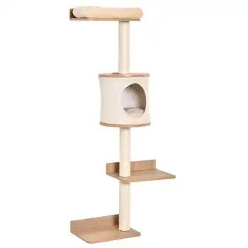 Árbol Gatos Pared De Madera Poliéster Sisal 38x30x149 Cm-pawhut.beige