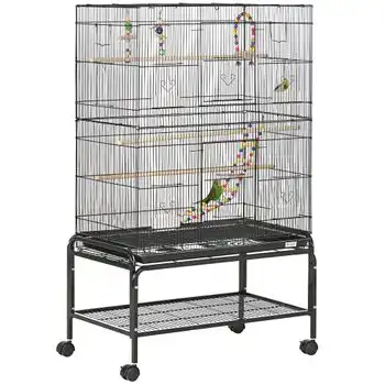 Jaula Para Pájaros Con Ruedas Pawhut De Acero 79x49x133 Cm Negro