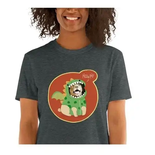 Mascochula camiseta mujer dino personalizada con tu mascota gris oscuro