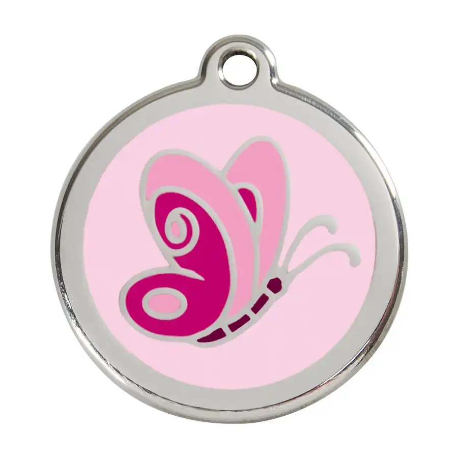 Placa identificativa Acero Inoxidable Esmalte Mariposa Rosa para perros