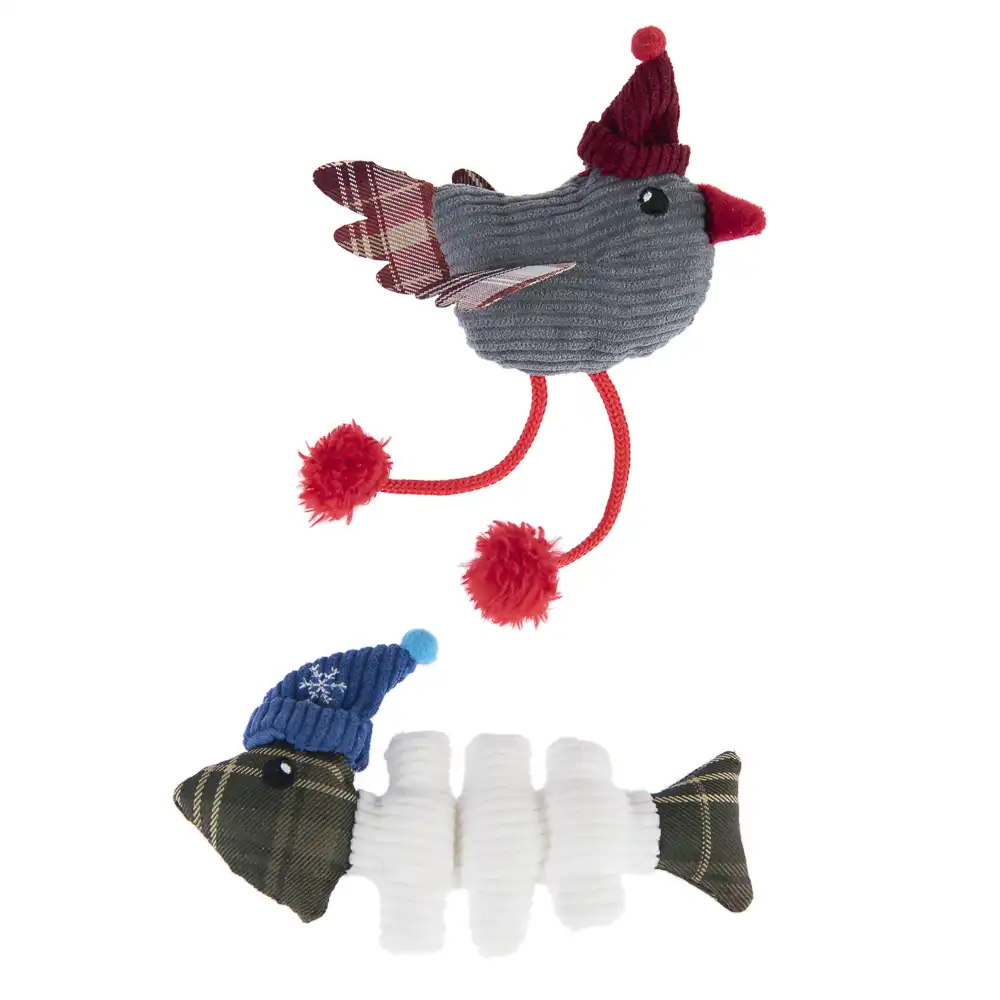 Pájaro y pez de peluche con catnip para gatos - Set de 2 unidades