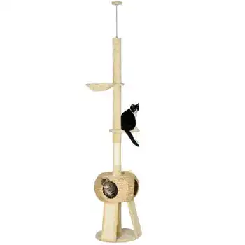 Árbol Para Gatos De Madera Poliéster Ø48x225-255 Cm-pawhut.beige