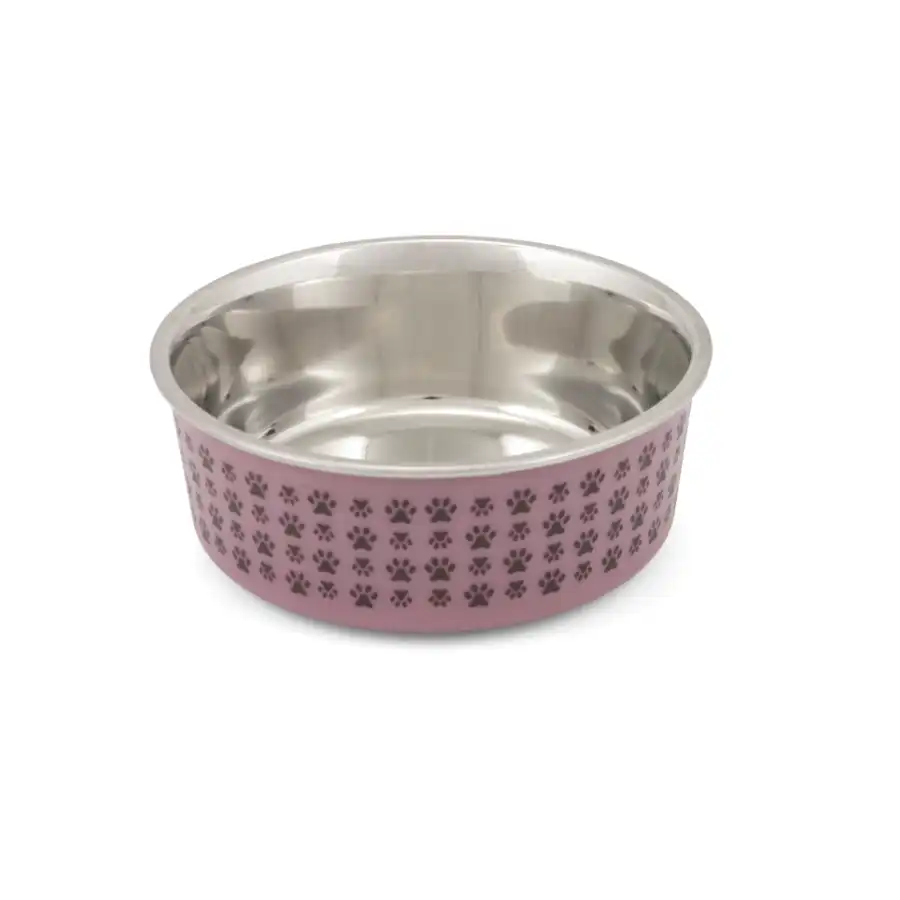 TK-Pet Inox Pawprint Comedero Rosa para perros