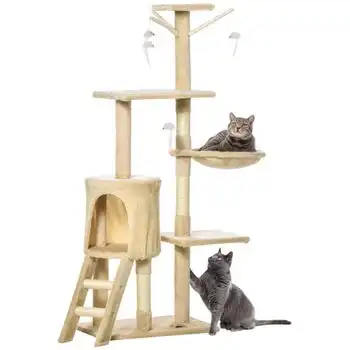 Árbol Para Gatos Rascador De Aglomerado 50x35x134,2cm - Pawhut. Beige