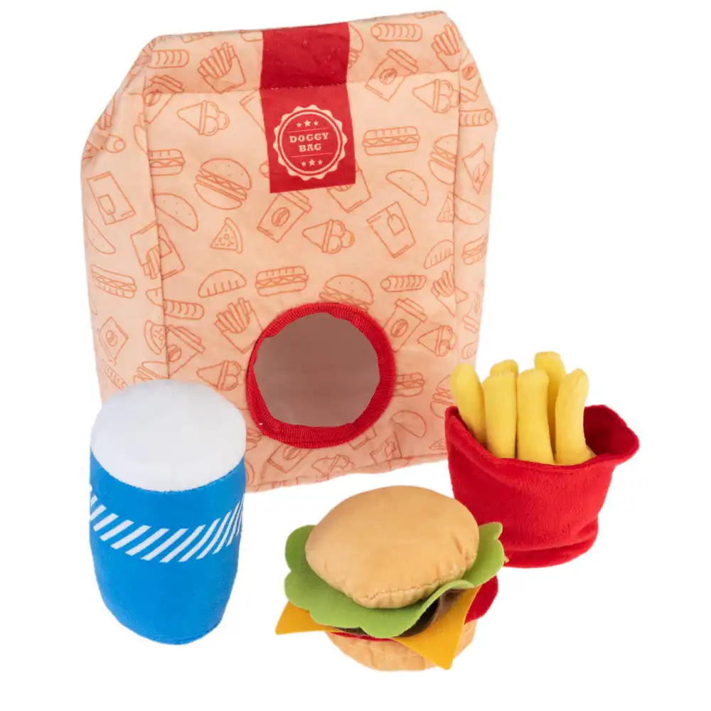 Menú de hamburguesa Squeaky juguete para perros - Set de 4 uds.