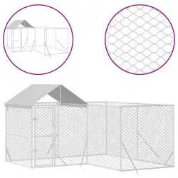 vidaXL Perrera de exterior con techo acero galvanizado plata 10x8x2,5m