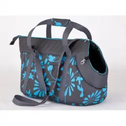 Bolsa De Transporte Para Perro O Gato Talla R3 30x58x32 Grafito Con Flores Azules