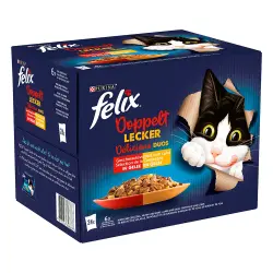 Felix Fantastic Doblemente Bueno 24 x 85/100 g - 24 x 85 g - Vacuno y ave, cordero y ternera, pollo y riñón, pavo con hígado