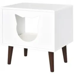 Cueva De Gatos De Mdf Felpa Corta 49x34x49 Cm - Pawhut. Blanco