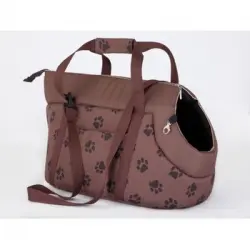 Bolsa De Transporte Para Perro O Gato Talla R2 25x50x27 Marron Claro Huellas