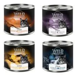 Wild Freedom Adult Sterilised 6 x 200 g - receta sin cereales - Pack mixto:(2 pollo puro, 2 pollo y sterilised, 1 pollo y conejo)