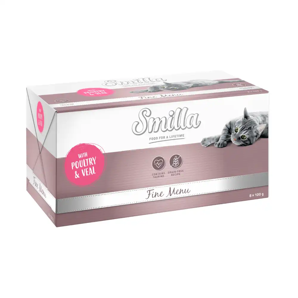 Smilla Fine Menu comida húmeda para gatos - 8 x 100 g - Ave y ternera